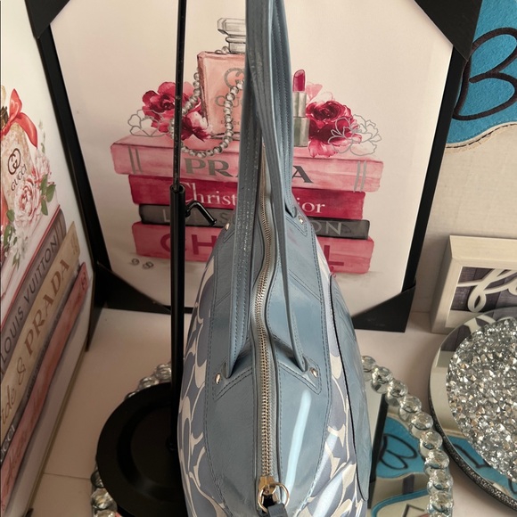 Coach Lora blue and Gray canvas and leather Signature shoulder bag - Picture 9 of 10